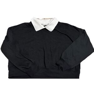 Hippie Rose Black White Collared Simi Cropped Sweatshirt Preppy Size Small